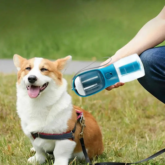 3-in-1 Portable Dog Water Bottle with Food & Poop Bag Holder